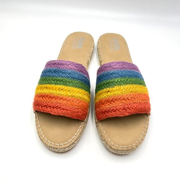 Faryl By Farylrobin Size 9.5 Rainbow Espadrille Flats Slides Sandals‎ Shoes - Picture 2 of 14